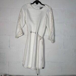 ASOS White Textured Classic Boho Mini Dress Women's US 8 UK 12 Belted Lined Zip